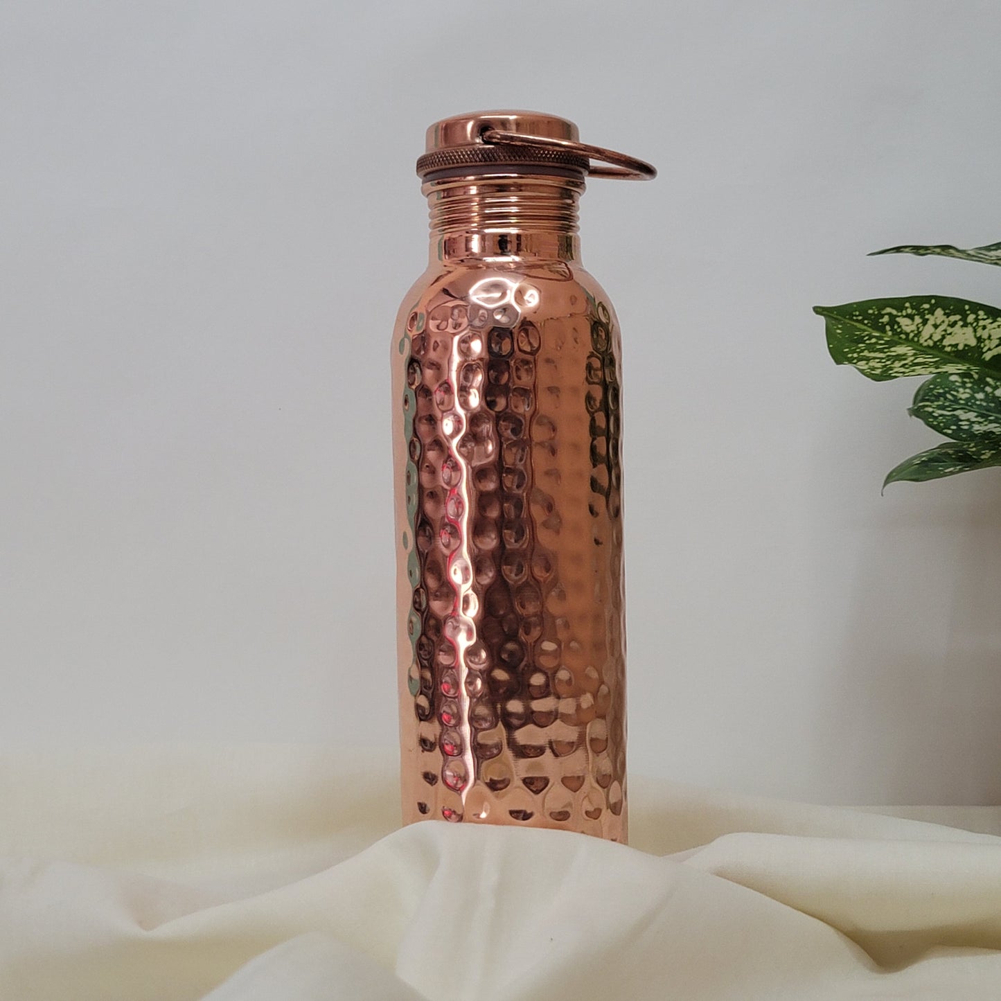 Handcrafted Ayurvedic Pure Copper Water Bottle - 950ml Hammered Design with Leak-Proof Loop Cap | 100% Certified Purity