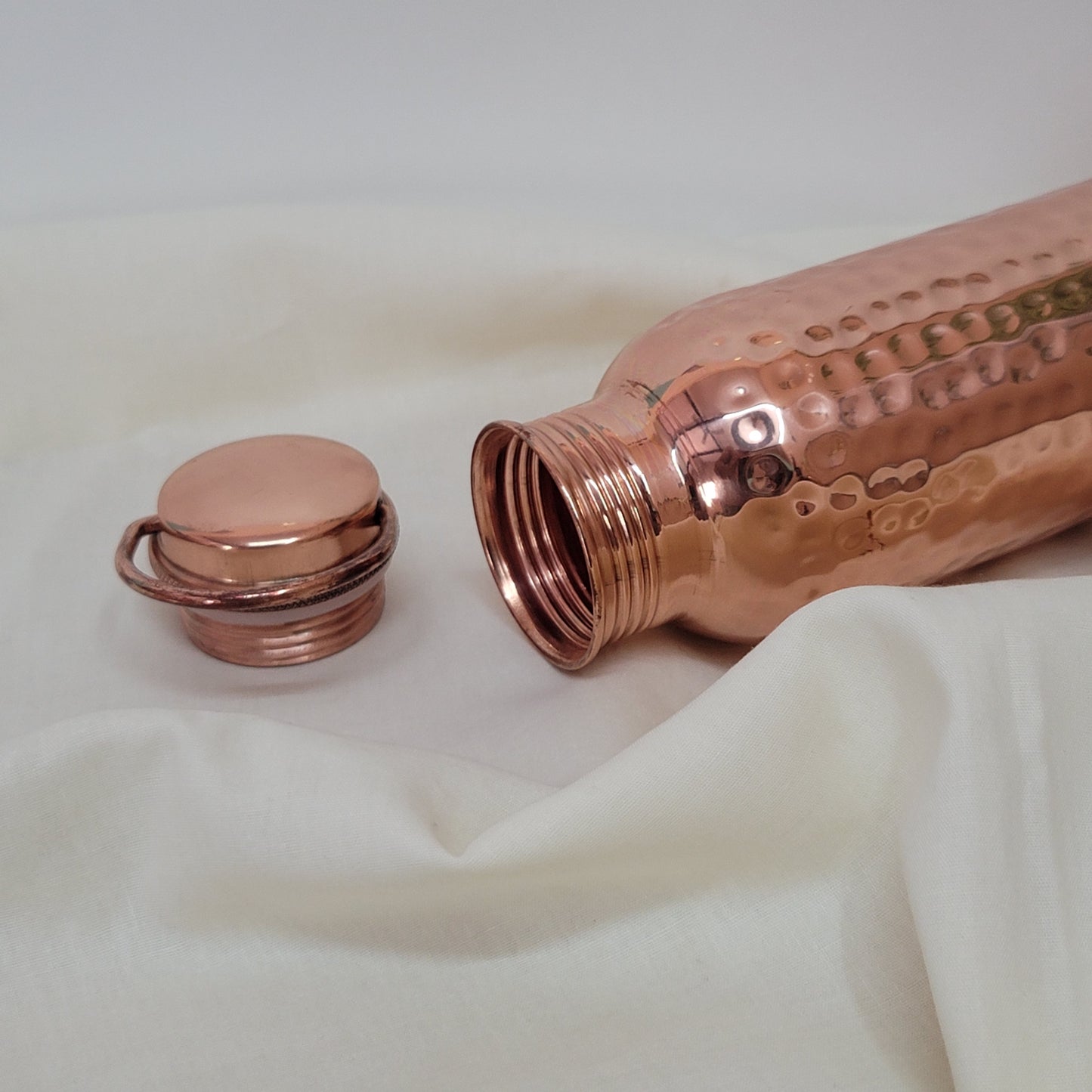 Handcrafted Ayurvedic Pure Copper Water Bottle - 950ml Hammered Design with Leak-Proof Loop Cap | 100% Certified Purity
