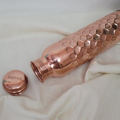 100% Pure Certified Copper Water Bottle – Heavy Brick Hammered / Honeycomb Design (950ML) by SAMA Homes - Copper Bottle (View 2)