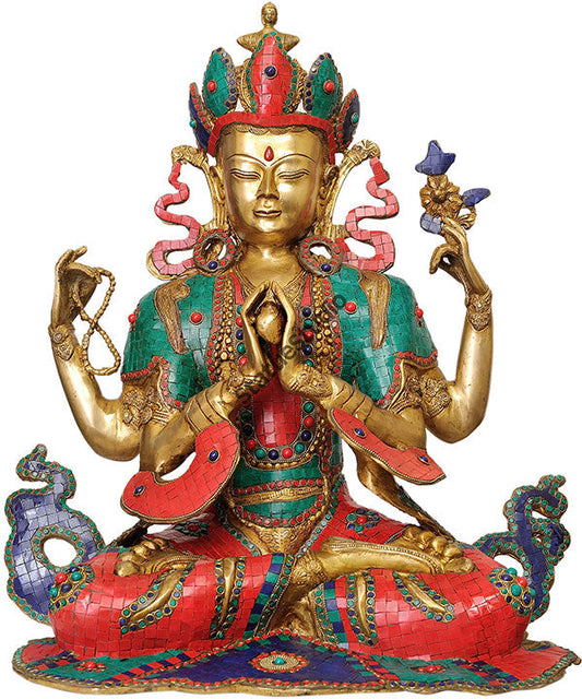 Large Size Chenrezig Four Armed Buddha Avalokiteshvara Statue 2 Feet