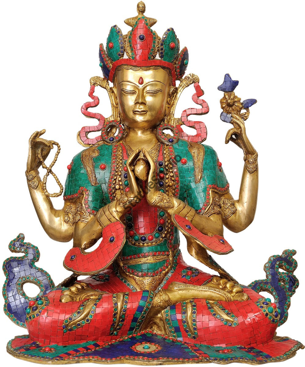 Large Size Chenrezig Four Armed Buddha Avalokiteshvara Statue 2 Feet - Image 2