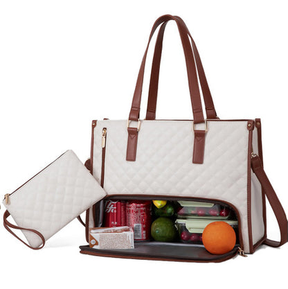 Fashionable Lunch Tote Bag Women's Thermal Insulation Lunch Box Leak-proof Crossbody Computer Storage Bag Quilted Large Capacity Handbag With Purse – Image 5