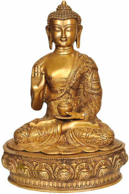 Brass Blessing Buddha with Life Story Scenes Carved on Robe Statue 15" by vendor-unknown - Buddha (View 2)