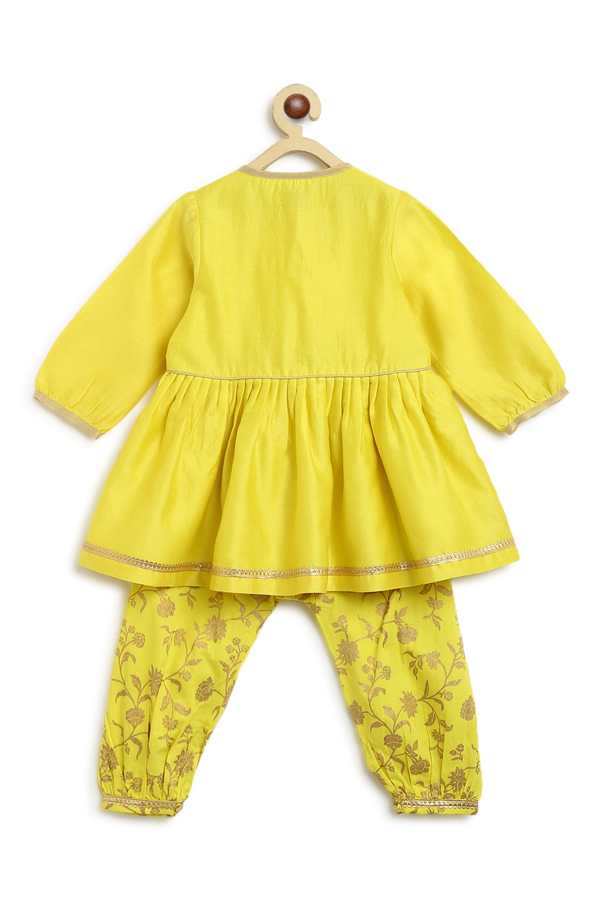 Sadabahar Silk Suit Set Embroidered- Yellow - Image 4