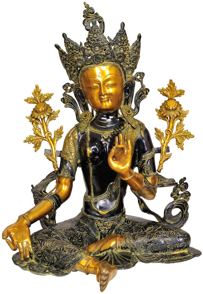 Large Size Brass Indian Art Goddess Green Tara Décor Gifting Sculpture 28" - Image 2