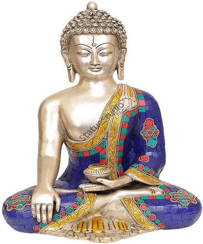 Brass Multicolor Exclusive Home Garden Décor Nepal Inlay Statue 12" by vendor-unknown - Buddha