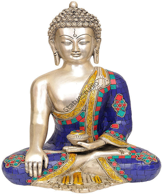 Brass Multicolor Exclusive Home Garden Décor Nepal Inlay Statue 12"