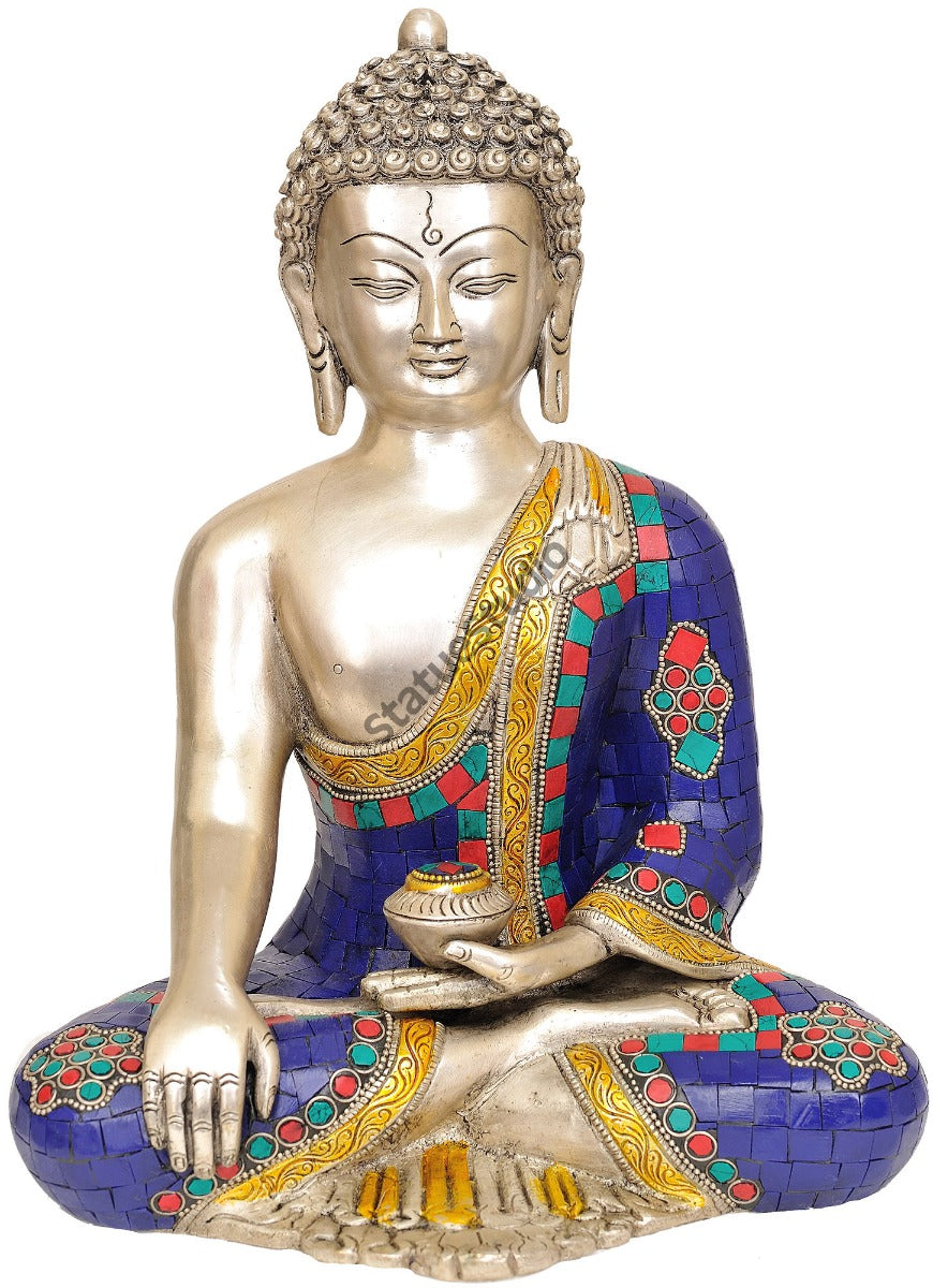 Brass Multicolor Exclusive Home Garden Décor Nepal Inlay Statue 12"