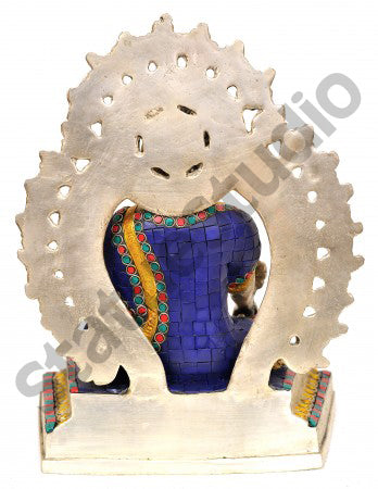 Tibetan Buddhist God Enthroned Medicine Buddha Inlay Décor Showpiece 11" - Image 3
