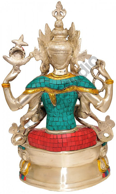 Chinese Tibet Bodhisattva Four Armed Buddha Avalokiteshvara Fengshui 14" - Image 3