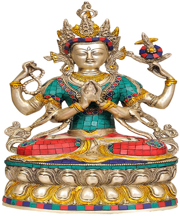 Chinese Tibet Bodhisattva Four Armed Buddha Avalokiteshvara Fengshui 14" - Eco-friendly - Sama Homes