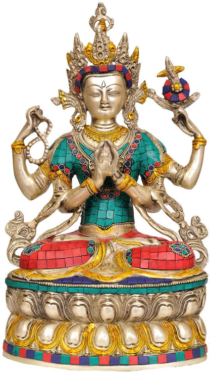 Chinese Tibet Bodhisattva Four Armed Buddha Avalokiteshvara Fengshui 14" by vendor-unknown - Buddha (View 2)