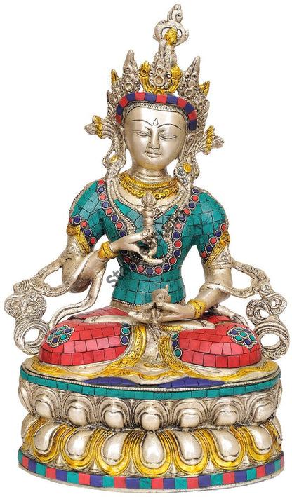 Brass Nepal Turquoise Coral Buddhist Divine Priest Vajrasattva FengShui Idol 14" by vendor-unknown - Buddha (View 2)