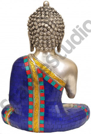 Brass Metal Turquoise Coral Buddha ThanksGiving Gifting Sculpture 12" - Image 3