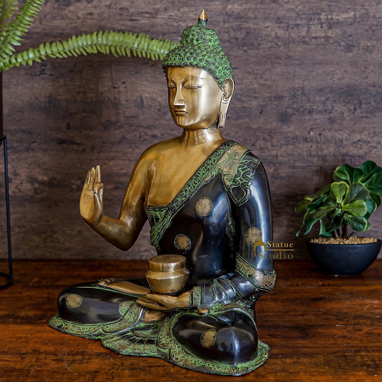 Brass Large Blessing Buddha Statue Antique Finish For Home Decor 2 Feet