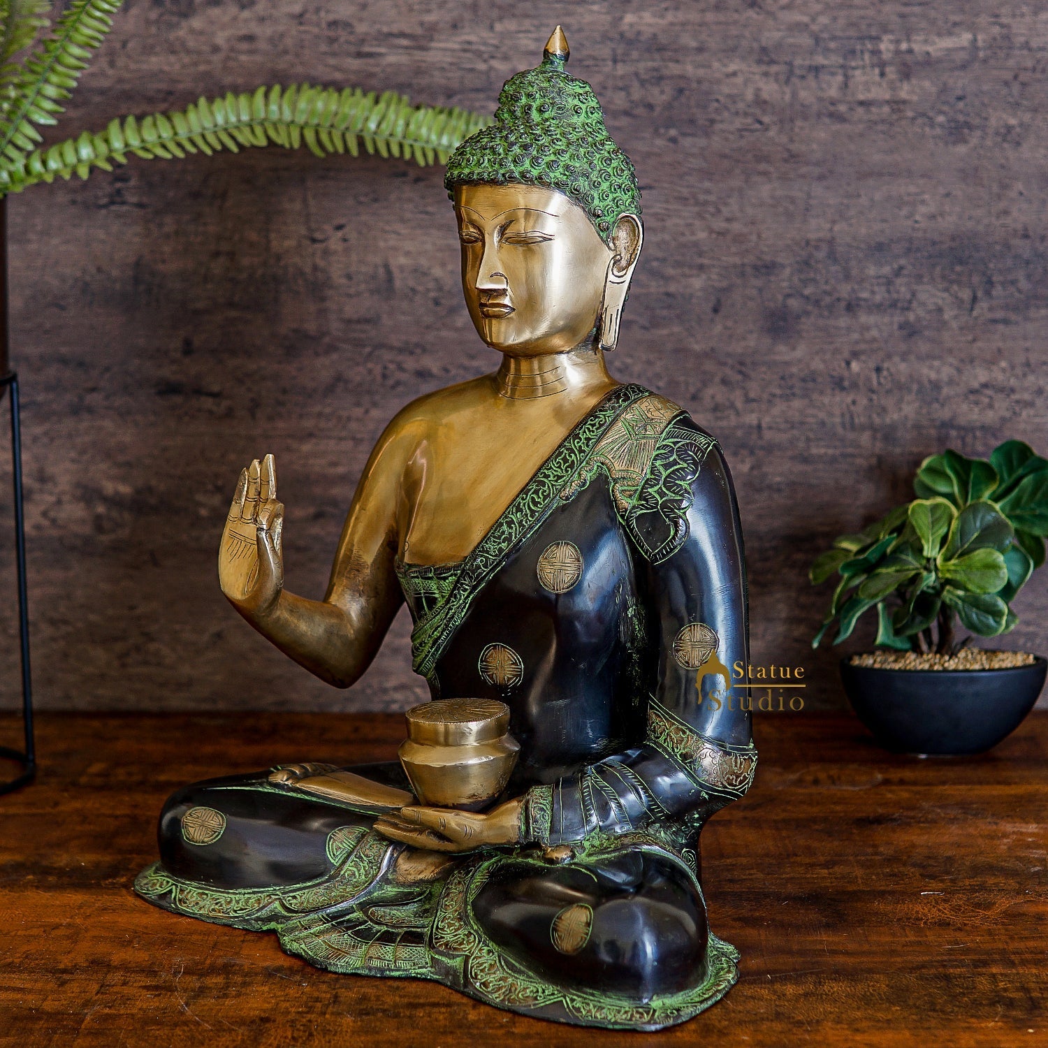 Brass Large Blessing Buddha Statue Antique Finish For Home Decor 2 Feet - Image 2
