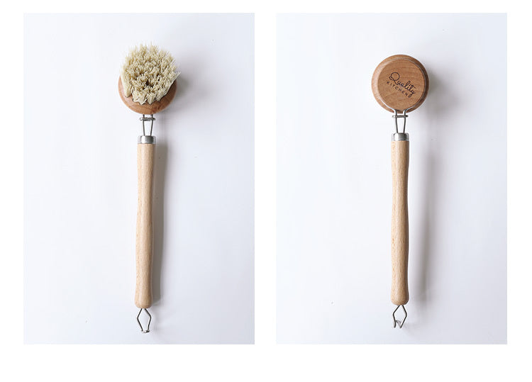 Eco-Friendly Beech Wood Handle Pot Brush with Durable Steel & Plastic Bristles - Image 3