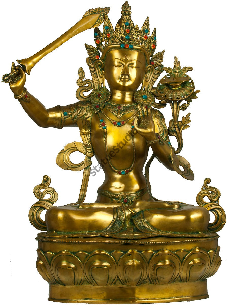 Large Size Buddhist Deity Bodhisattva Buddha Goddess Manjushri Big Statue 39" - Image 2