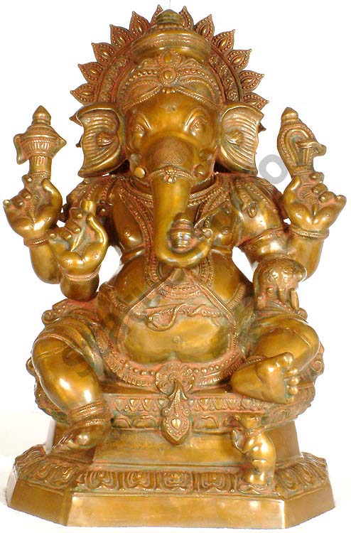 Large Size Indian Hindu God Shri Ganesha Murti Sitting Figure With Base 31.2" - Image 2