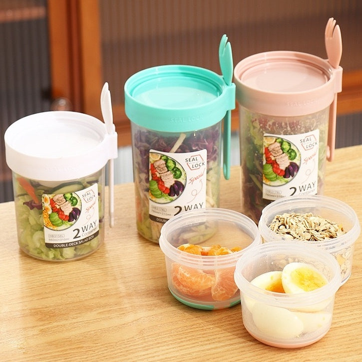 Portable Breakfast Oatmeal Cereal Nut Yogurt Salad Cup Container Set With Fork Sauce Cup Lid Bento Food Bowl Kitchen Lunch Box – Sama Homes - Image 2