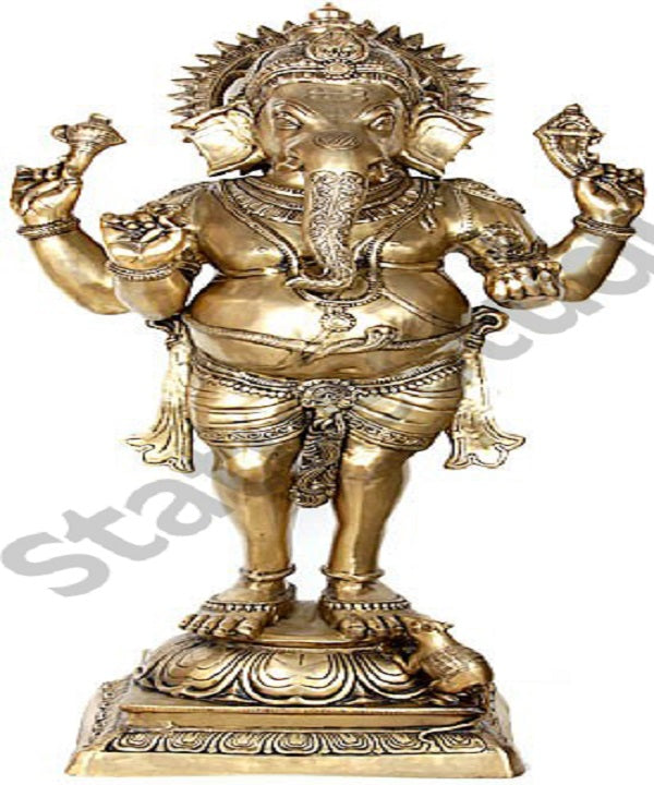 Brass 4 Arms Standing Lord Ganesha Statue Large Scuplture Decor Gift 50" - Image 2