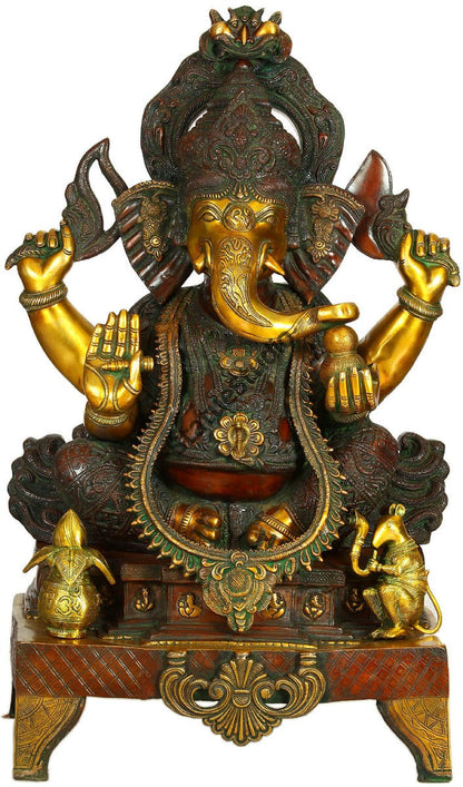 Large Shri Ganesha Statue With Kalash Mouse Altar For Home Office Temple 33.5" by vendor-unknown - Hindu Gods (View 2)