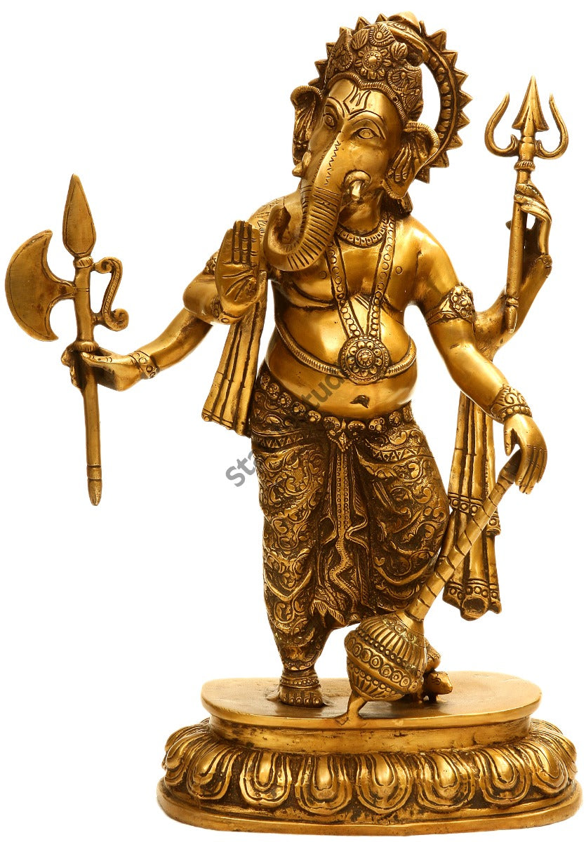 Hindu Lord Ganesh Ji Spiritual Warrior Avatar With Weapons For Home Temple 13.5" - Image 2