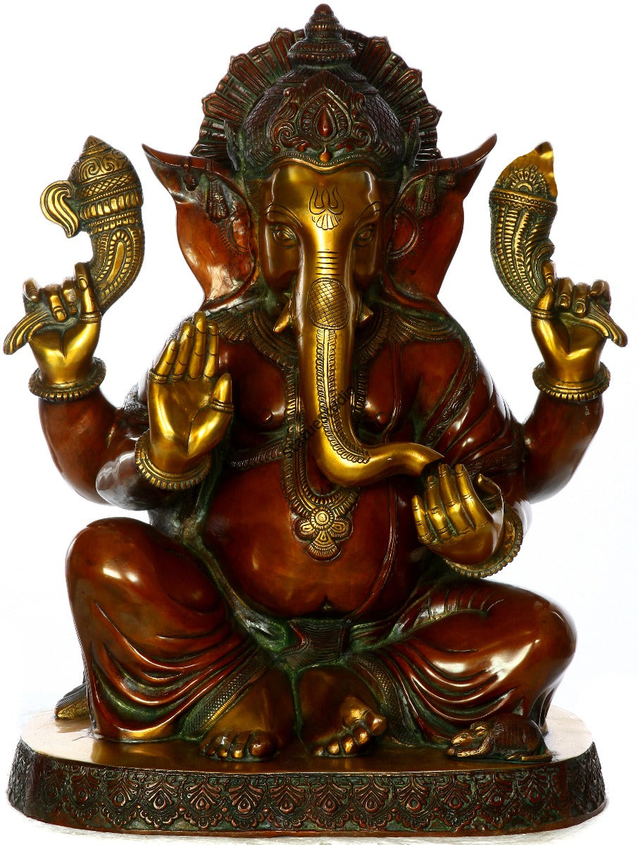 Brass Large Ganesha Statue Antique Finish For Home Temple Decor 2 Feet