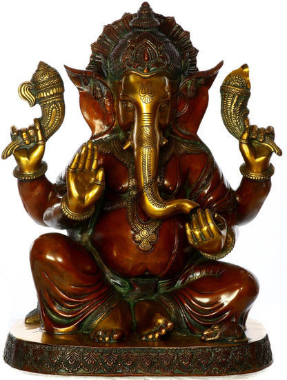 Brass Large Ganesha Statue Antique Finish For Home Temple Decor 2 Feet by vendor-unknown - Hindu Gods (View 3)