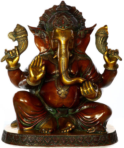 Brass Large Ganesha Statue Antique Finish For Home Temple Decor 2 Feet by vendor-unknown - Hindu Gods (View 2)