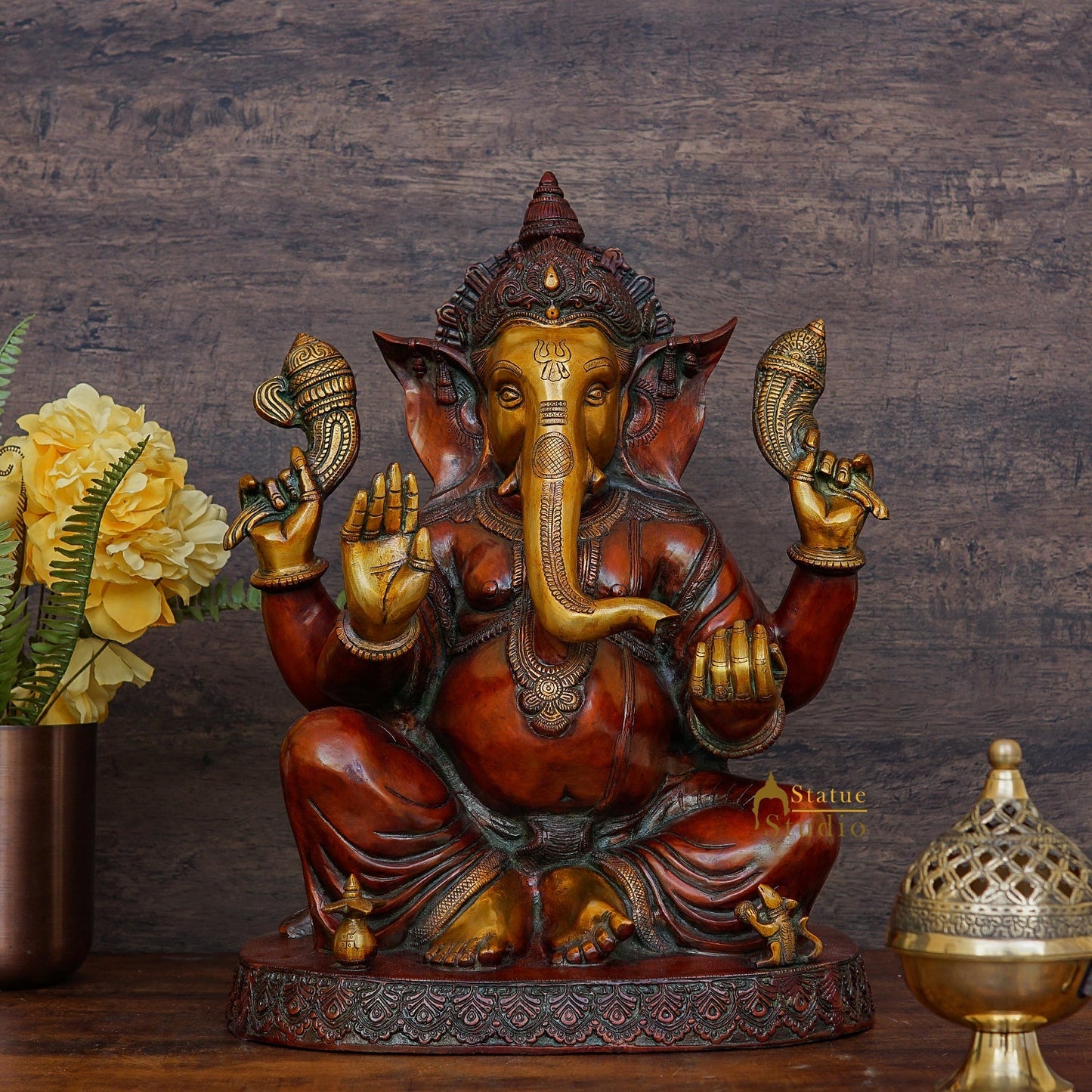 Brass Large Ganesha Statue Antique Finish For Home Temple Decor 2 Feet
