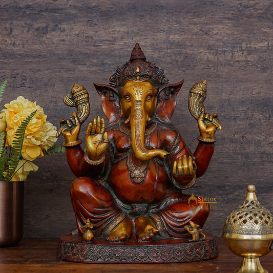 Brass Large Ganesha Statue Antique Finish For Home Temple Decor 2 Feet
