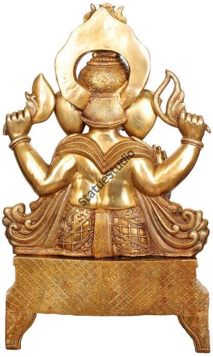 Decorative Large Size Lord Ganesha Brass Figurine With Altar Mouse Kalash 34" by vendor-unknown - Hindu Gods (View 3)