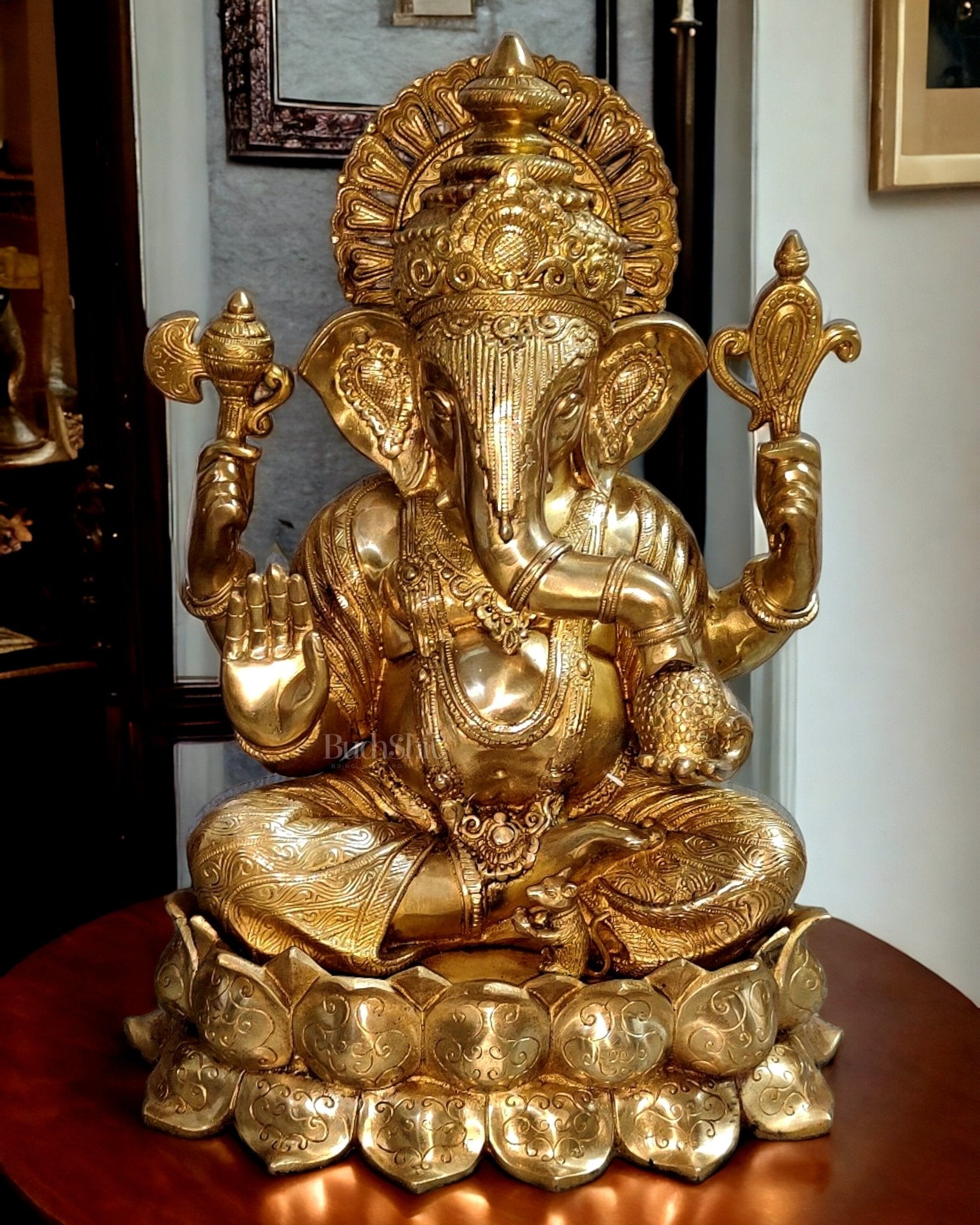 24-Inch Brass Kamal Ganesha Statue | 100% Certified Copper & Brass - Sama Homes Idol - Brass Sculpture - Eco-friendly - Sama Homes