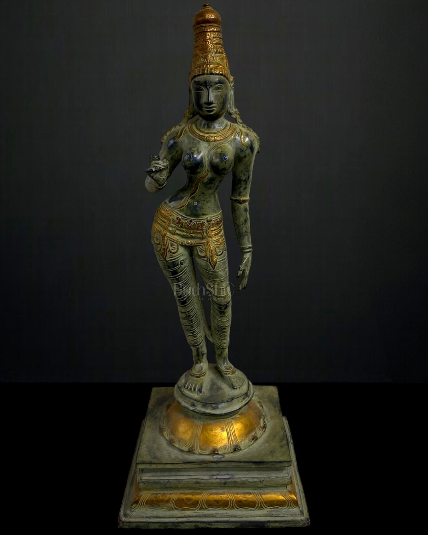 24-Inch Pure Brass Standing Uma Parvati Devi Idol | 100% Certified Copper & Brass - Sama Homes Idol - Brass Sculpture - Eco-friendly - Sama Homes