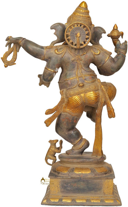 Antique Finish Diwali Décor Gift Large Size Dancing Ganesha Brass Statue 24" by vendor-unknown - Hindu Gods (View 3)