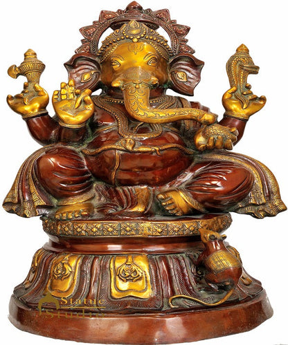 Large Size Indian Hindu Deity Bhagwan Shri Ganesh Metal Statue With Mouse 33" by vendor-unknown - Hindu Gods