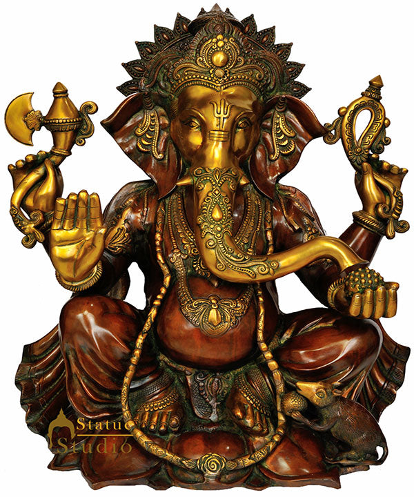 Large Size Ganesh Ji Pratima Seated On Lotus Flower Base Wearing Jewellery 28" - Eco-friendly - Sama Homes