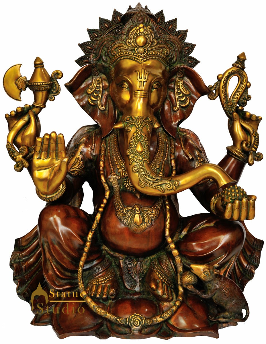 Large Size Ganesh Ji Pratima Seated On Lotus Flower Base Wearing Jewellery 28" - Image 2
