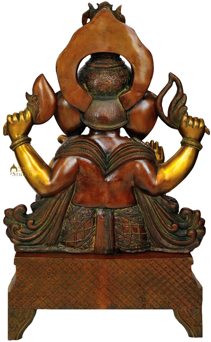 Big Size Ganesha Sitting On Chowki Wearing Necklace For Home Office Temple 33" - Image 3