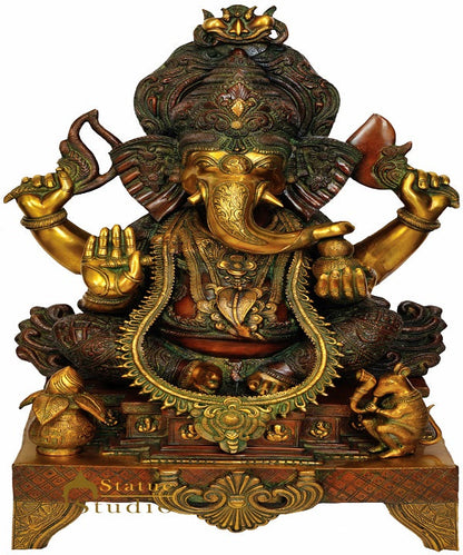 Big Size Ganesha Sitting On Chowki Wearing Necklace For Home Office Temple 33" by vendor-unknown - Hindu Gods