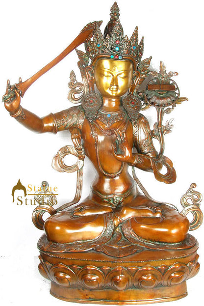 Antique Large Size Buddhist Bodhisattva Buddha Goddess Manjushri Statue 39" by vendor-unknown - Buddha (View 2)
