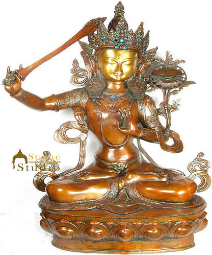 Antique Large Size Buddhist Bodhisattva Buddha Goddess Manjushri Statue 39" by vendor-unknown - Buddha