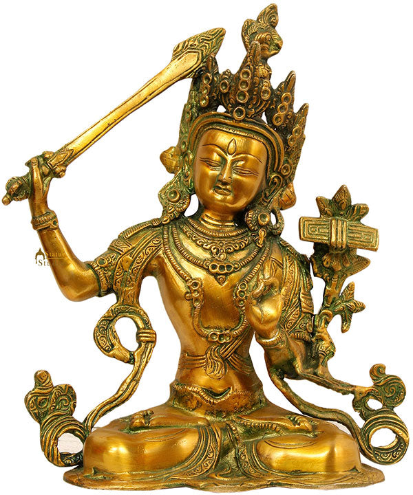 Indian Brass Large Size Home Garden Décor Manjushri Brass Figurine For Sale 27" - Eco-friendly - Sama Homes