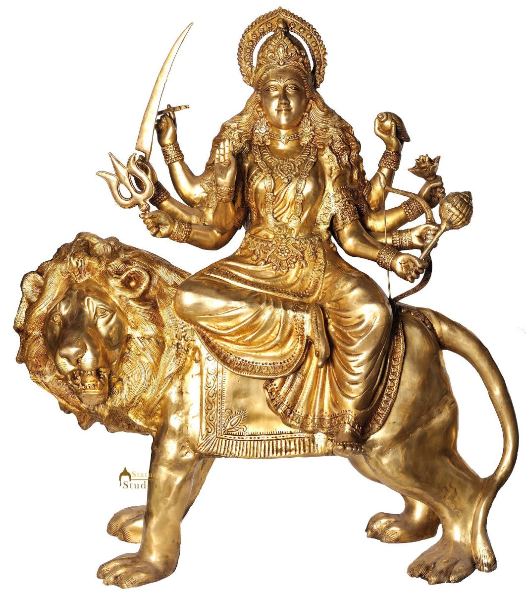 Vintage Large Size Indian Hinduism Goddess Maa Durga On Lion Big Idol 43" - Eco-friendly - Sama Homes