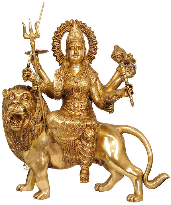 Big India Hindu Goddess Maa Durga Mounted on Lion Temple Large Size Idol 2 Feet - Image 2