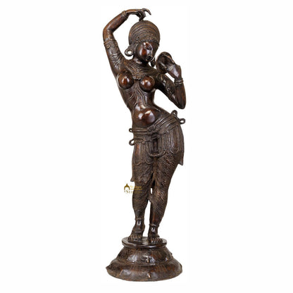 Bronze Antique Khajuraho Apsara lady With Mirror Large Size Home Décor 40" by vendor-unknown - Decor (View 2)