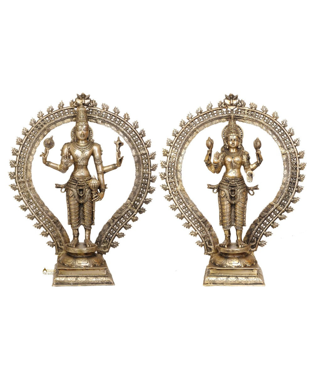 Elegant Vintage Large Size Hindu Deity Vishnu Laxmi Pair Temple Gifting 31" - Eco-friendly - Sama Homes