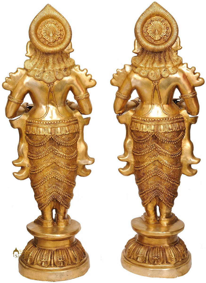 Large Size Pair of Indian Apsara Welcome Lady With Lamp Home Office Décor 51" - Image 3