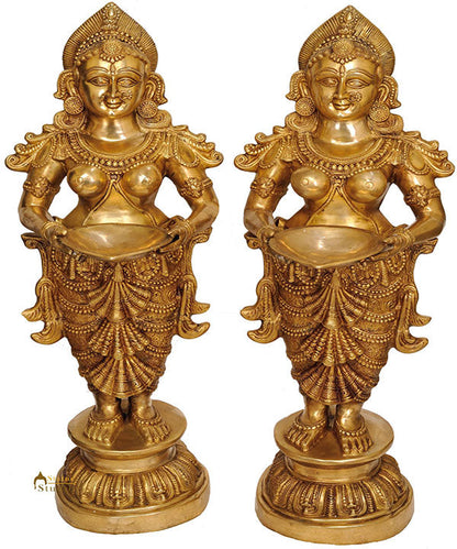 Large Size Pair of Indian Apsara Welcome Lady With Lamp Home Office Décor 51" by vendor-unknown - Decor